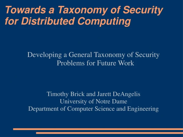 Towards a Taxonomy of Security for Distributed Computing