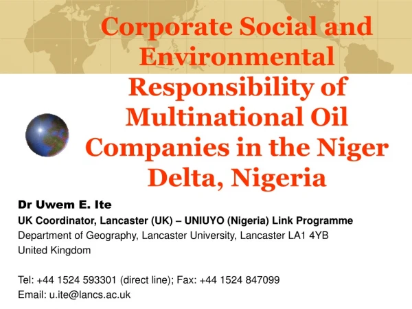 Dr Uwem E. Ite UK Coordinator, Lancaster (UK) – UNIUYO (Nigeria) Link Programme