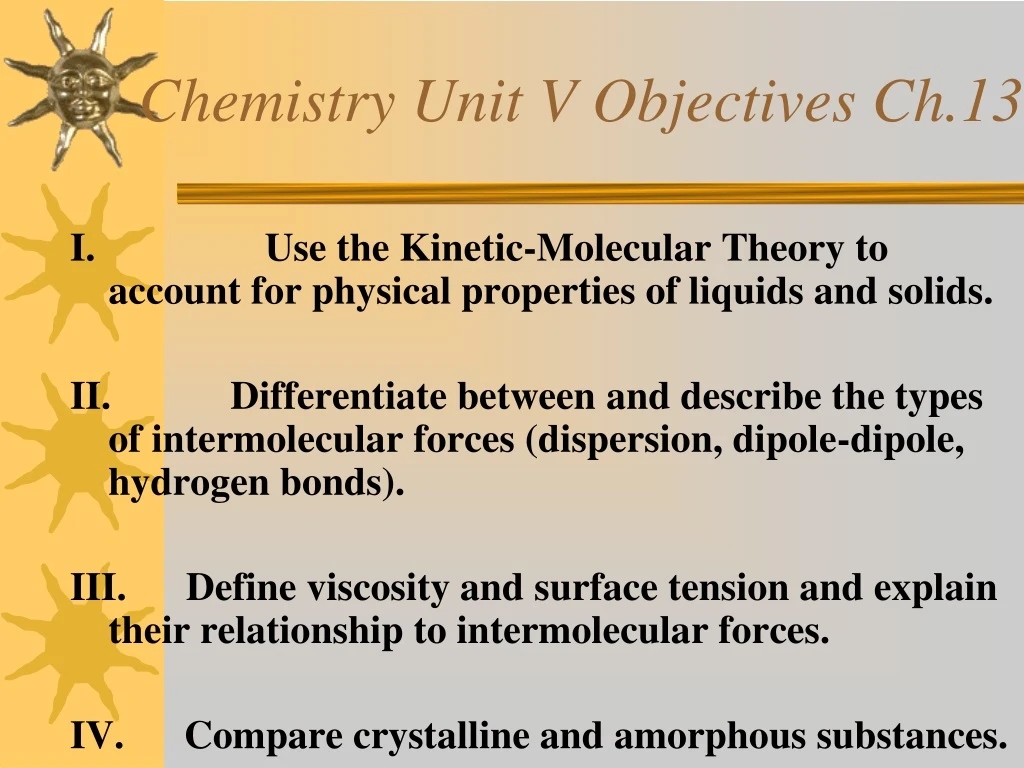 chemistry unit v objectives ch 13