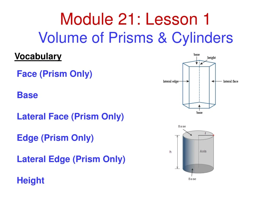 module 21 lesson 1 volume of prisms cylinders