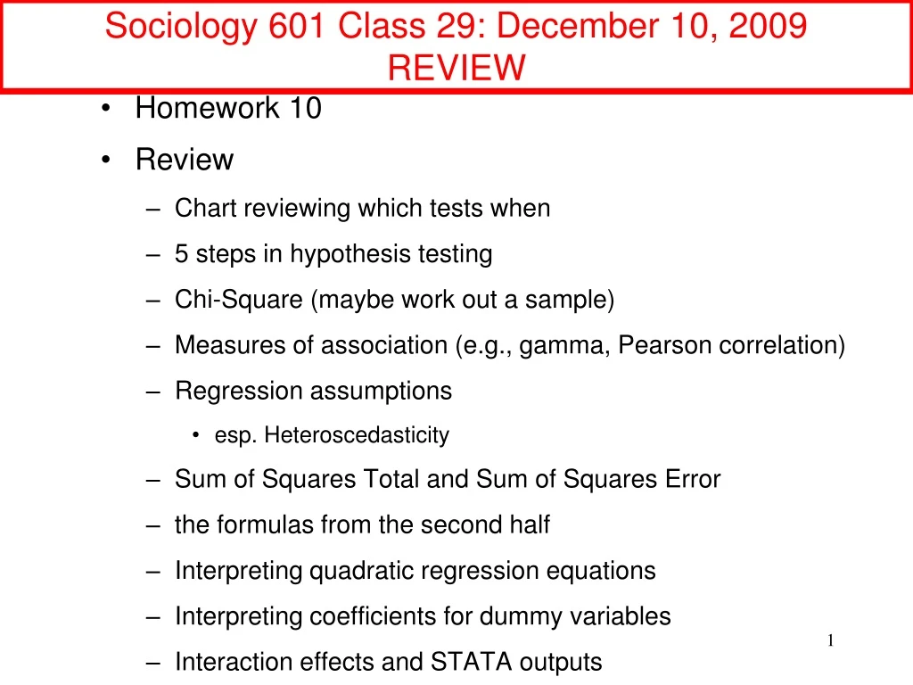 sociology 601 class 29 december 10 2009 review