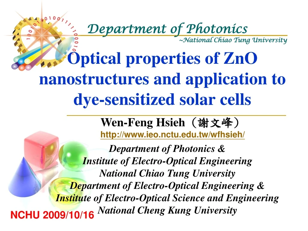 optical properties of zno nanostructures and application to dye sensitized solar cells