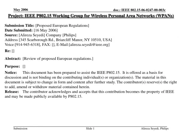 Project: IEEE P802.15 Working Group for Wireless Personal Area Networks (WPANs)