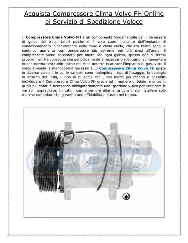 Acquista Compressore Clima Volvo FH Online al Servizio di Spedizione Veloce