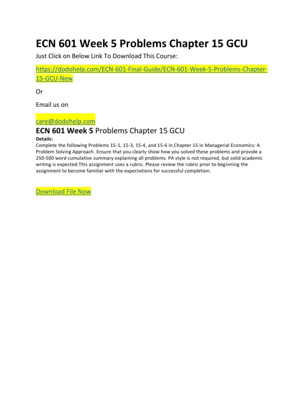 ecn 601 week 5 problems chapter 15 gcu just click