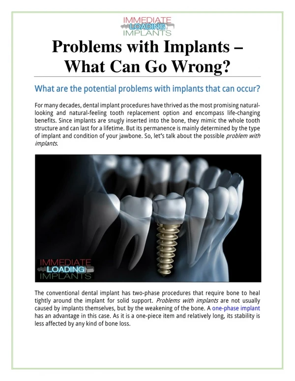 Problems with Implants – What Can Go Wrong?