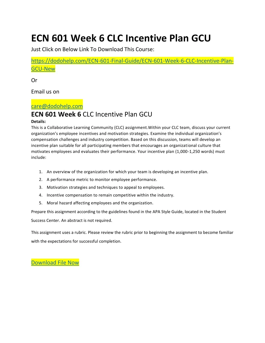 ecn 601 week 6 clc incentive plan gcu just click