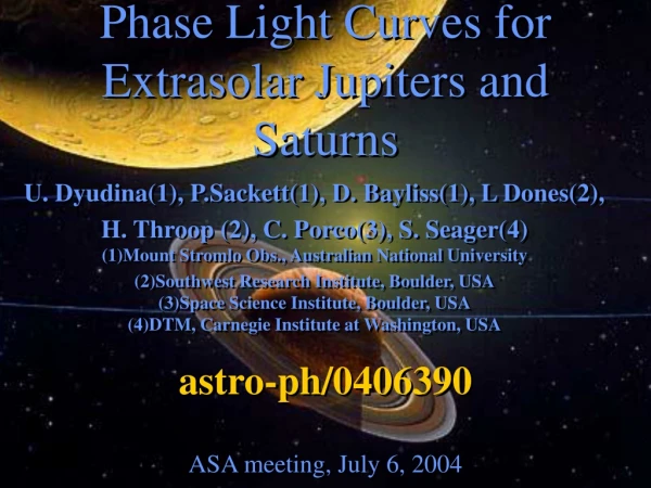 Phase Light Curves for Extrasolar Jupiters and Saturns