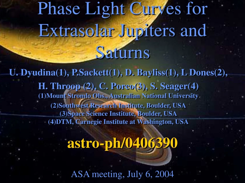 phase light curves for extrasolar jupiters and saturns