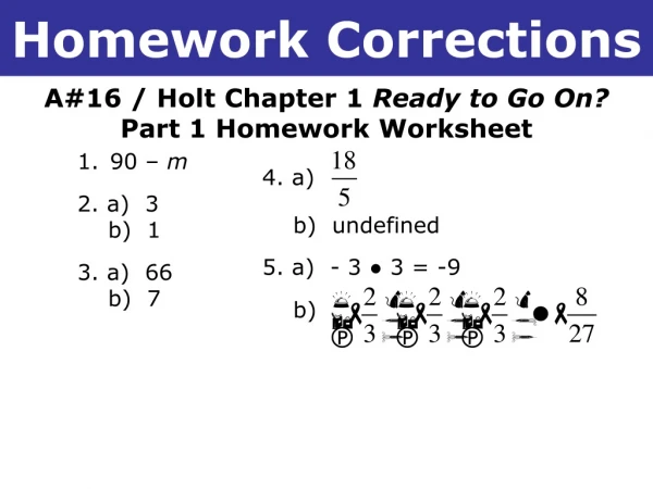 A#16 / Holt Chapter 1 Ready to Go On? Part 1 Homework Worksheet