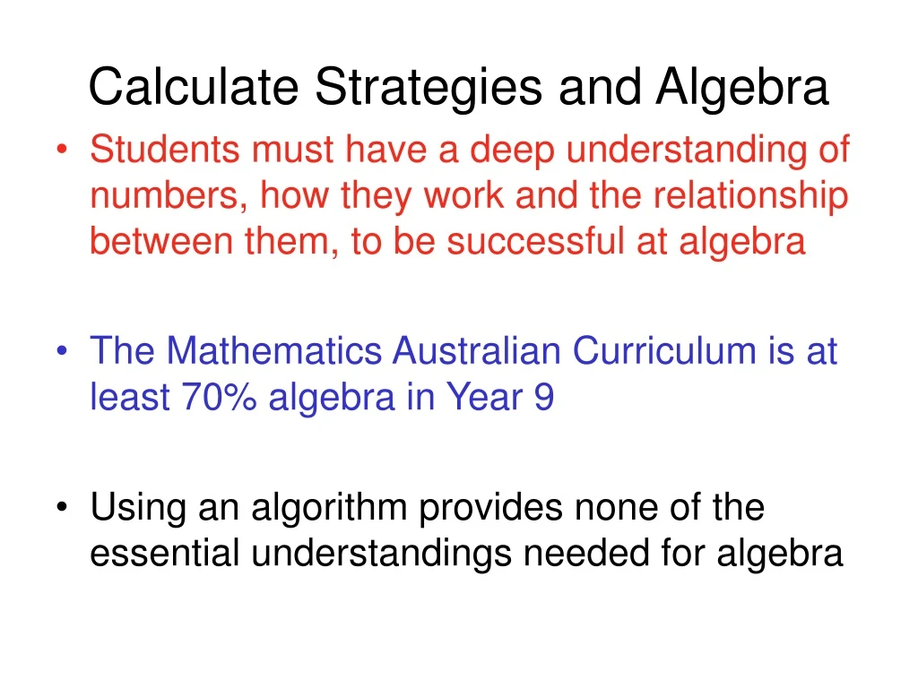 calculate strategies and algebra