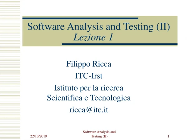 Software Analysis and Testing (II) Lezione 1