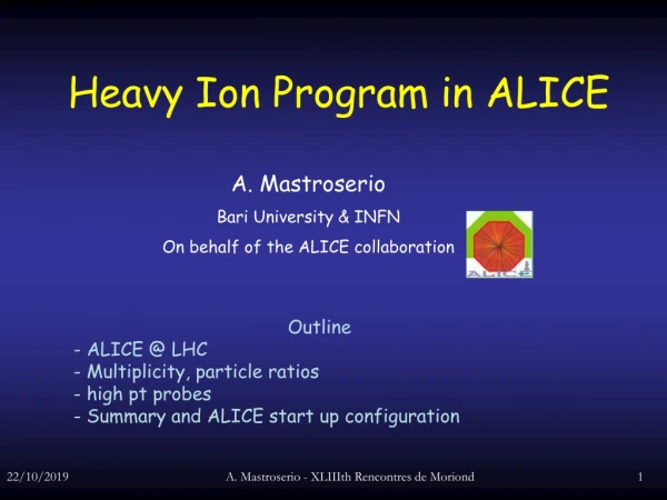 Heavy Ion Program in ALICE