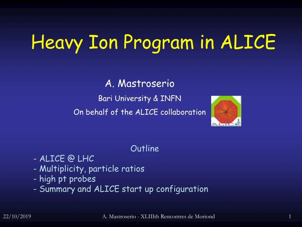 heavy ion program in alice