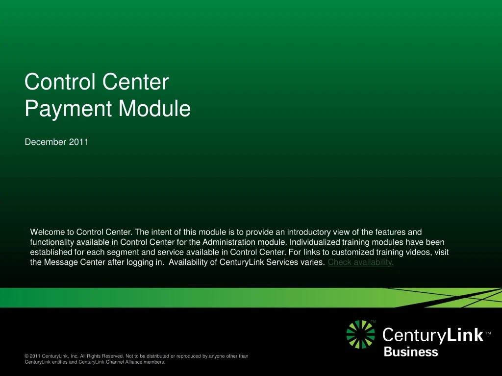 control center payment module