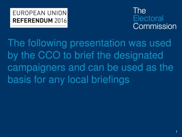 EU Referendum – Chief Counting Officer briefing for registered campaigners