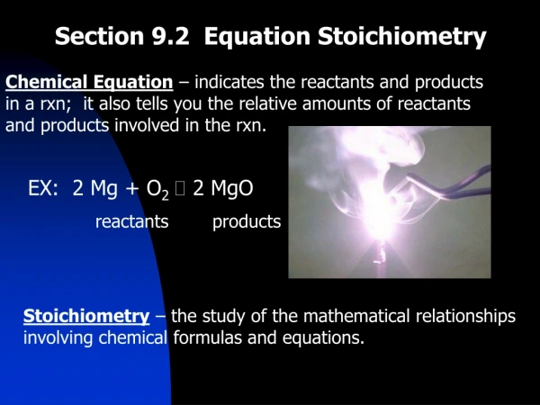 Section 9.2 Equation Stoichiometry