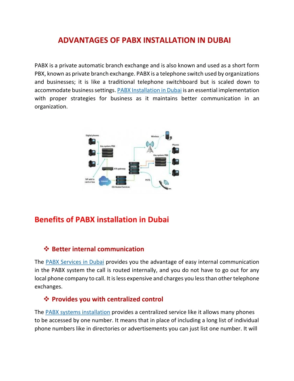 advantages of pabx installation in dubai