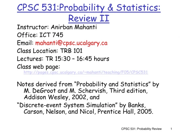 CPSC 531:Probability &amp; Statistics: Review II