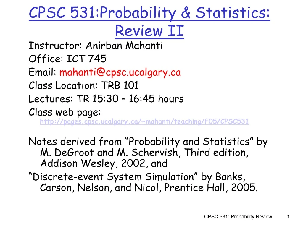 cpsc 531 probability statistics review ii