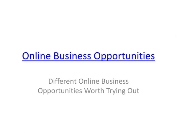 Online Business Opportunities