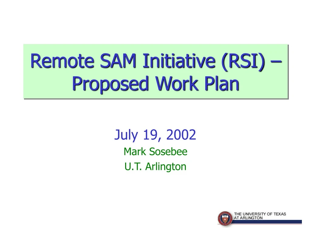 remote sam initiative rsi proposed work plan