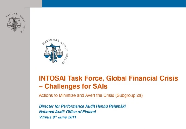 INTOSAI Task Force, Global Financial Crisis – Challenges for SAIs