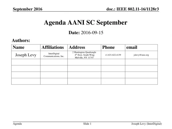 Agenda AANI SC September