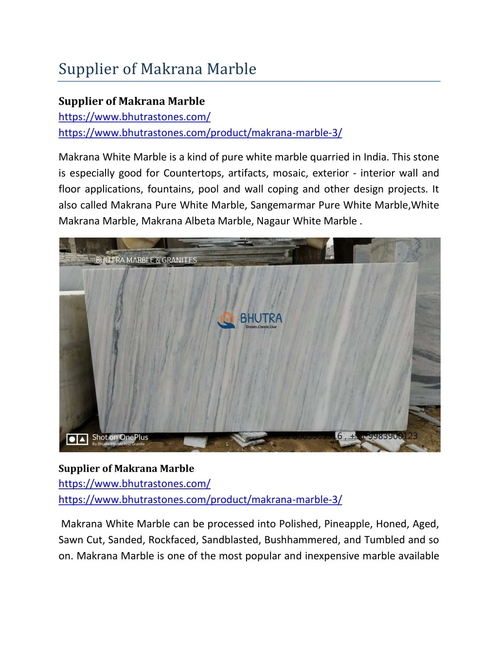 supplier of makrana marble