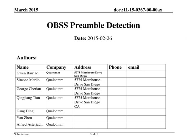 OBSS Preamble Detection