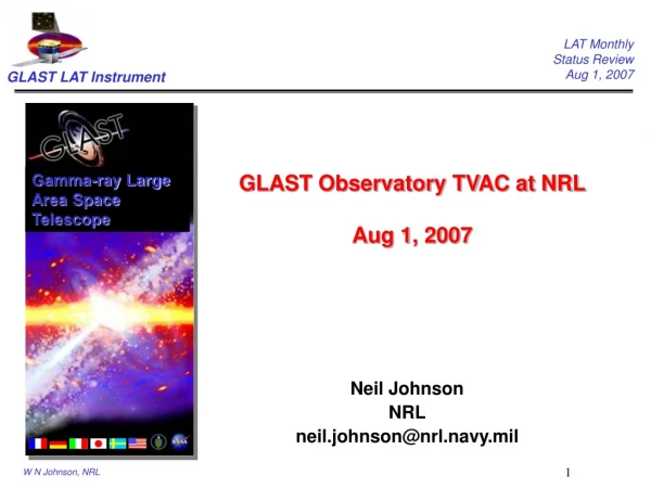 GLAST Observatory TVAC at NRL Aug 1, 2007