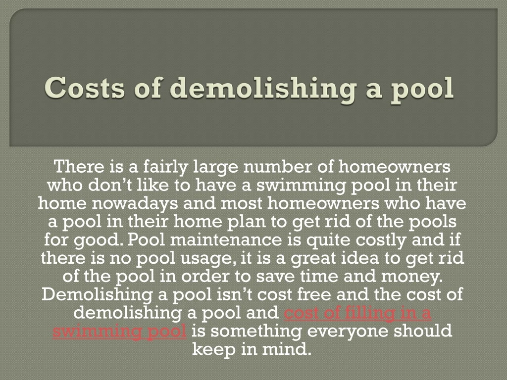 costs of demolishing a pool