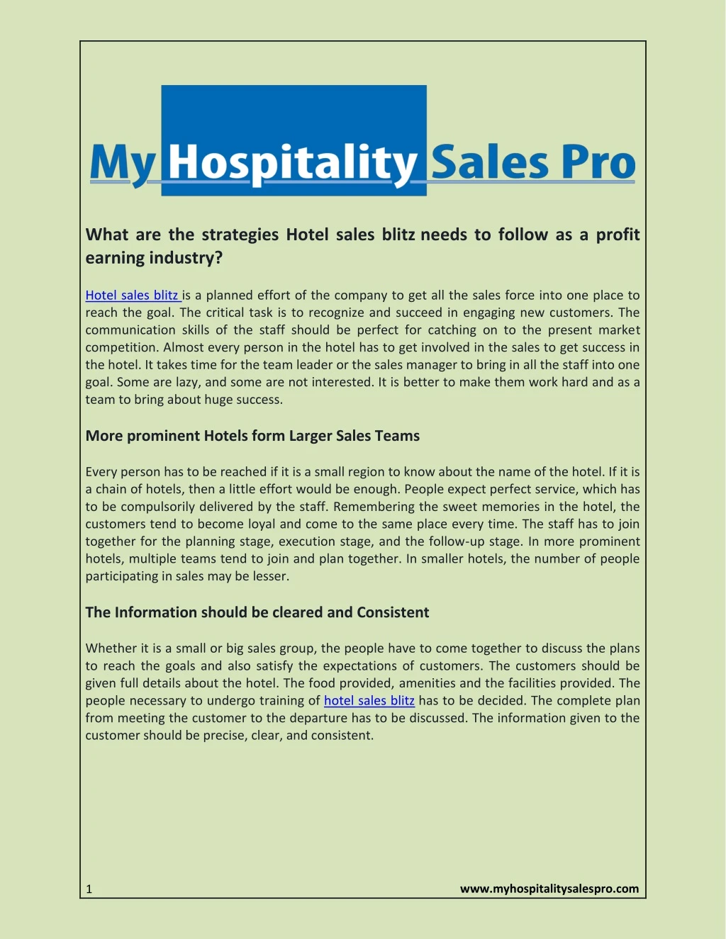 what are the strategies hotel sales blitz needs