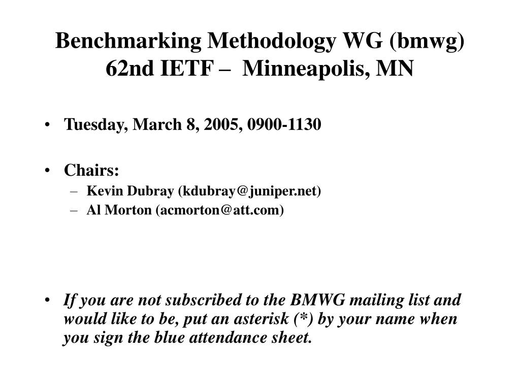 benchmarking methodology wg bmwg 62nd ietf minneapolis mn