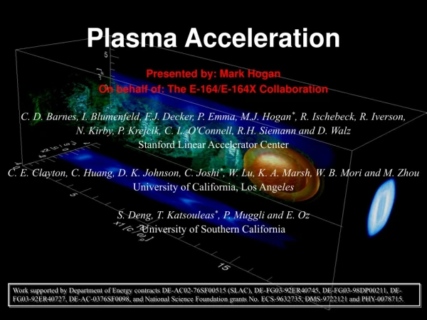 Plasma Acceleration Presented by: Mark Hogan On behalf of: The E-164/E-164X Collaboration