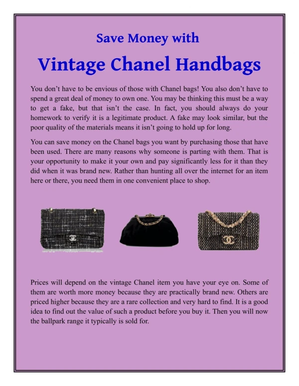 Save Money with Vintage Chanel Handbags