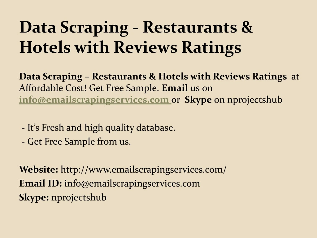 data scraping restaurants hotels with reviews ratings