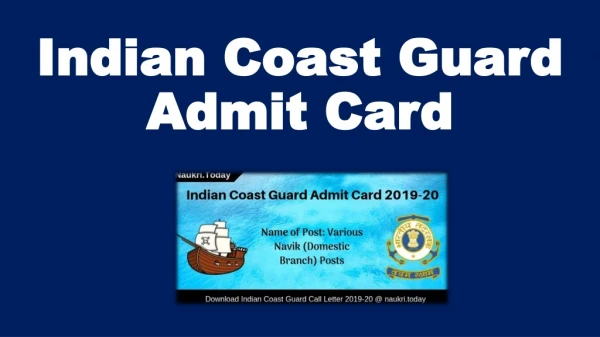 Download Indian Coast Guard Admit Card 2019-20 |Various Navik (DB) job