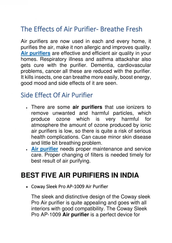 The Effects of Air Purifier- Breathe Fresh