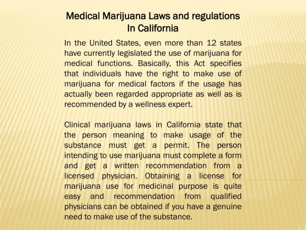 Medical Marijuana Laws and regulations In California