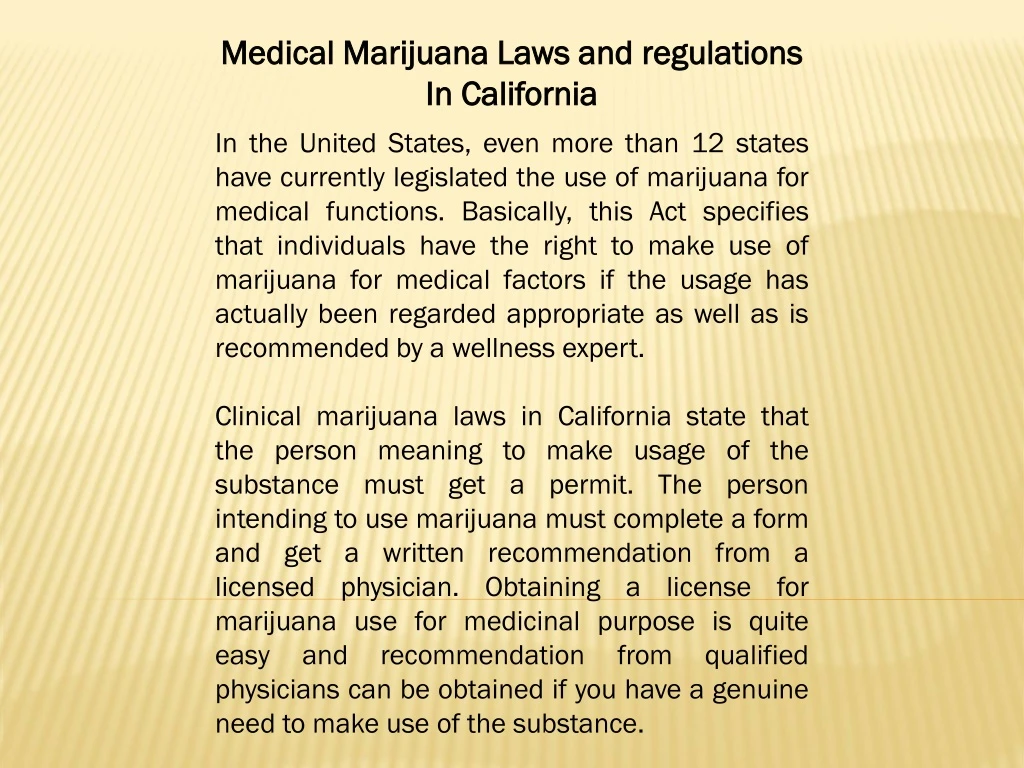 medical marijuana laws and regulations