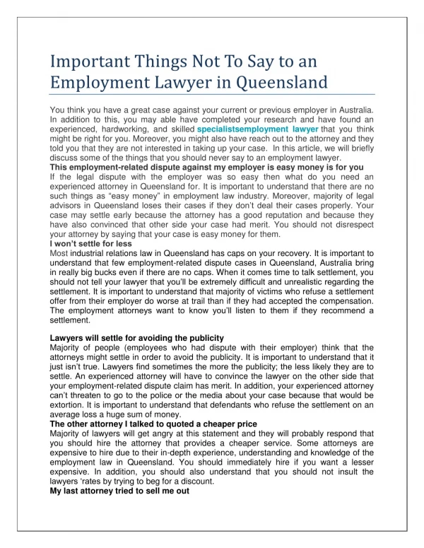 Important Things Not To Say to an Employment Lawyer in Queensland