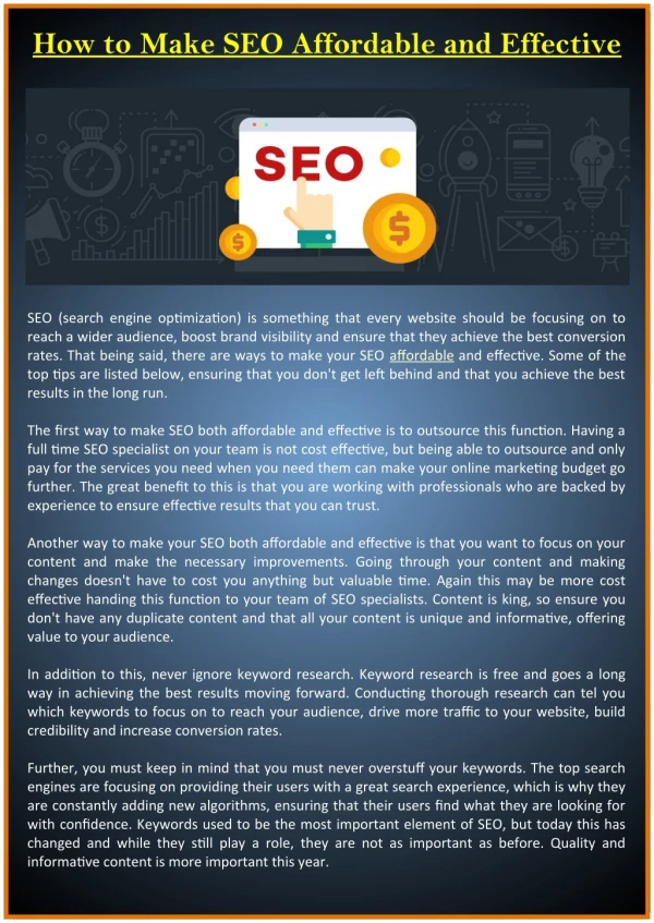 How to Make SEO Affordable and Effective