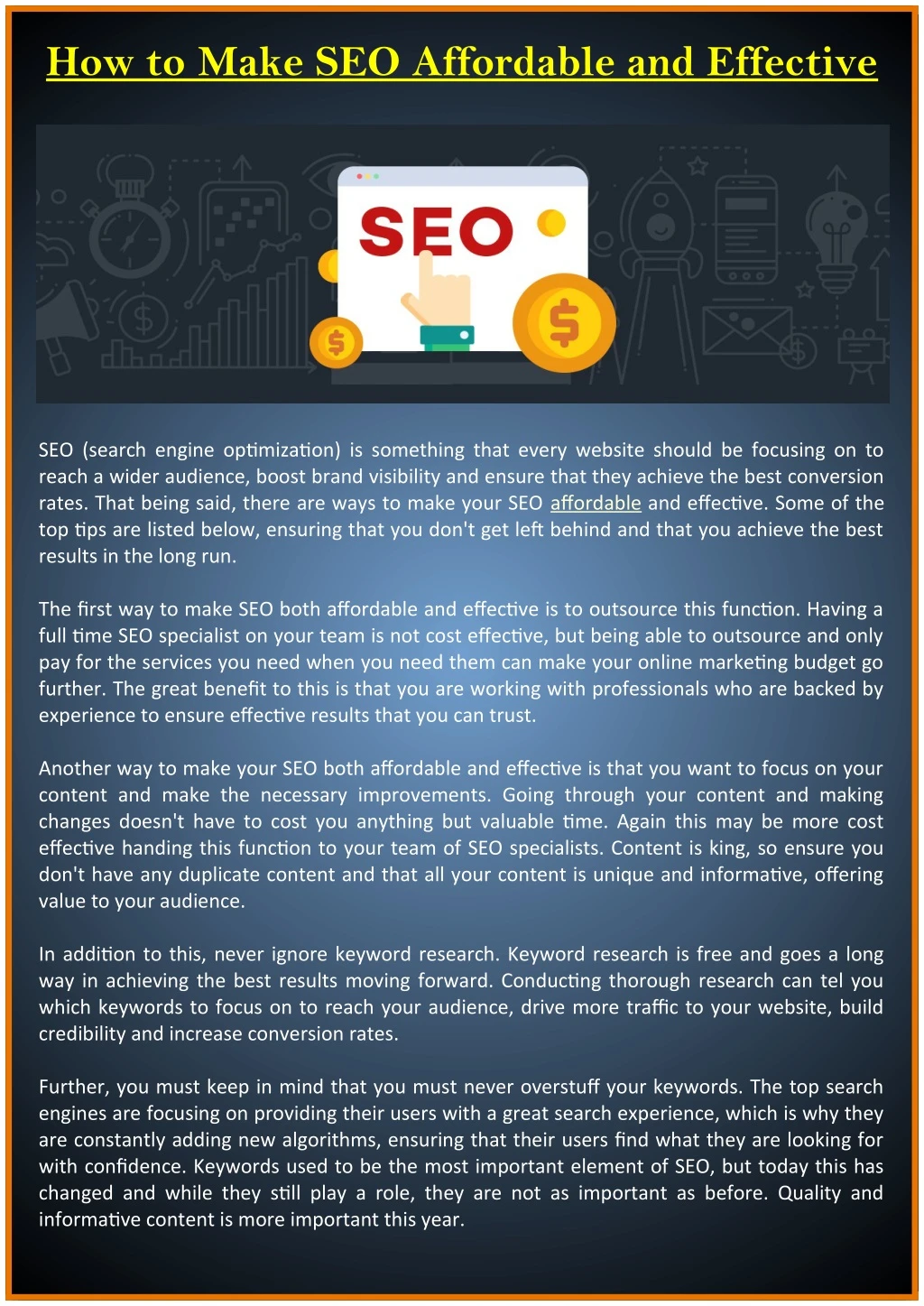 how to make seo affordable and effective