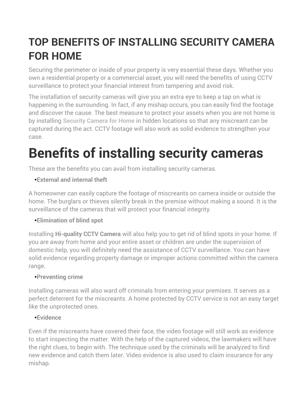 TOP BENEFITS OF INSTALLING SECURITY CAMERA FOR HOME