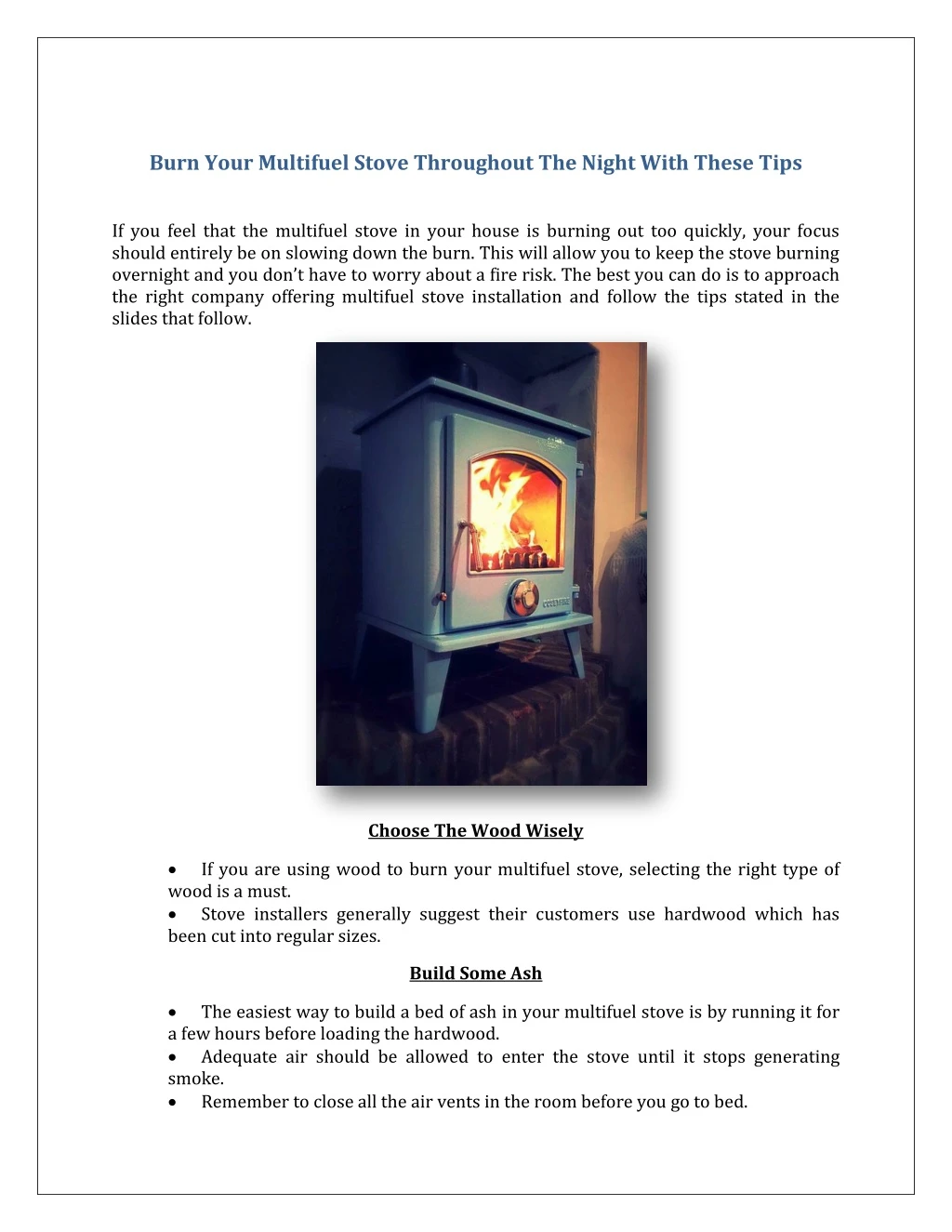 burn your multifuel stove throughout the night