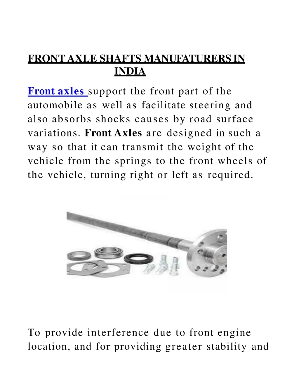 front axle shafts manufaturers in india front