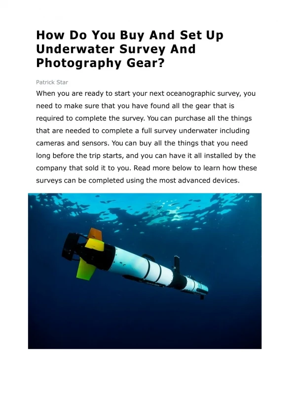 How Do You Buy And Set Up Underwater Survey And Photography Gear?