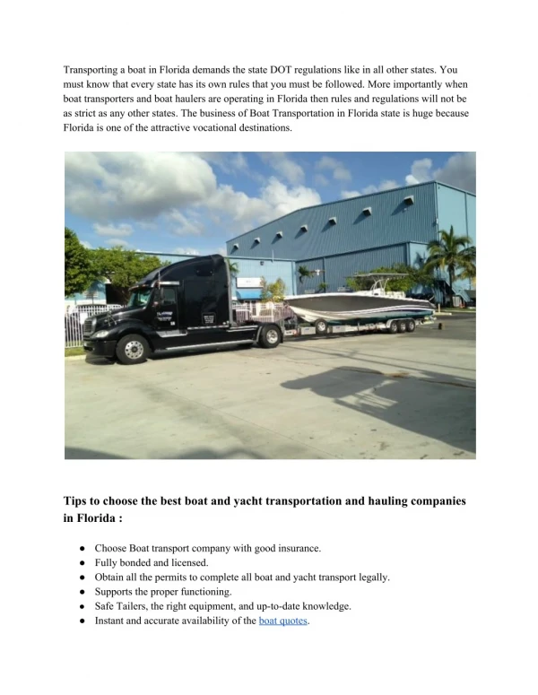 Tips To Choose Florida Boat and Yacht Transport Companies