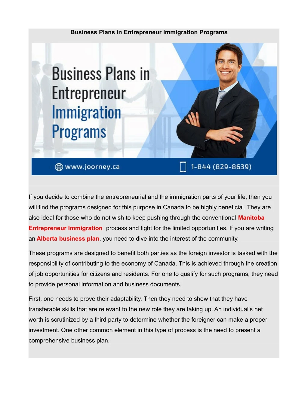 business plans in entrepreneur immigration